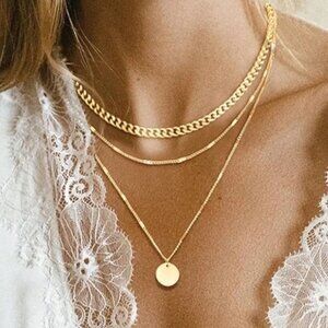 Multi-Layer Gold Necklace with Coin Charms